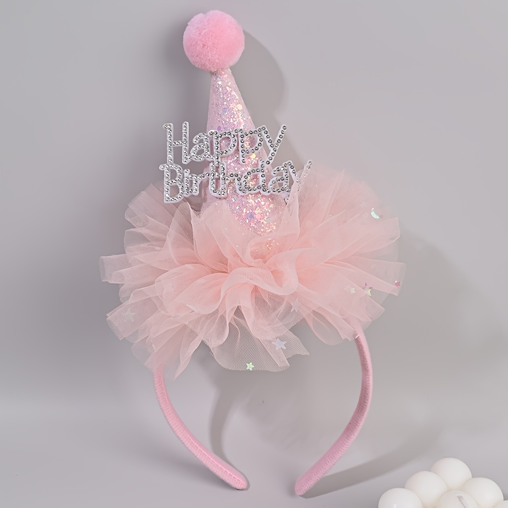 Party Hat Cone - 공주풍 생일 헤어 밴드, 반짝이는 글리터