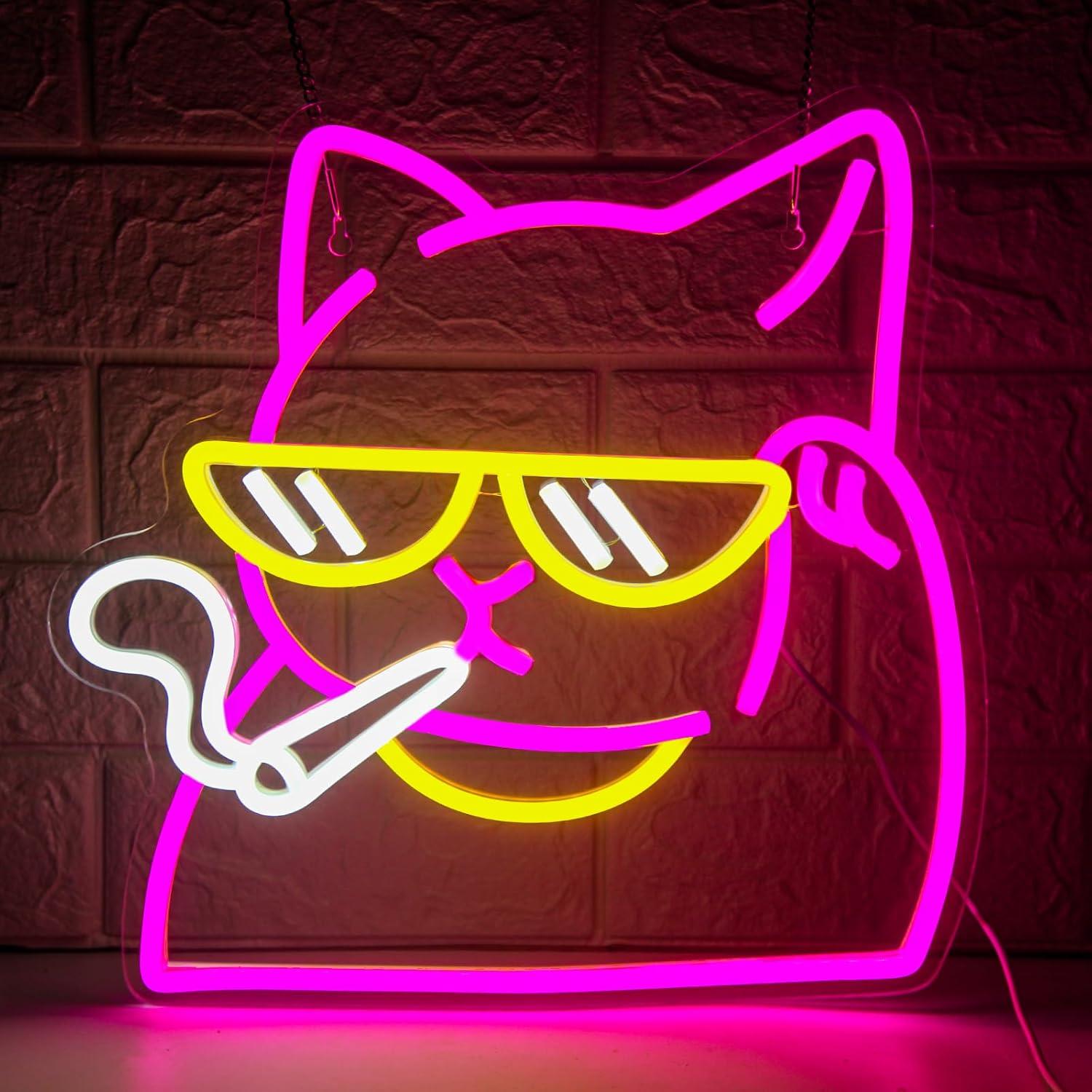 Neon Sign Party - 흡연하는 고양이 모양의 네온사인, USB 전원