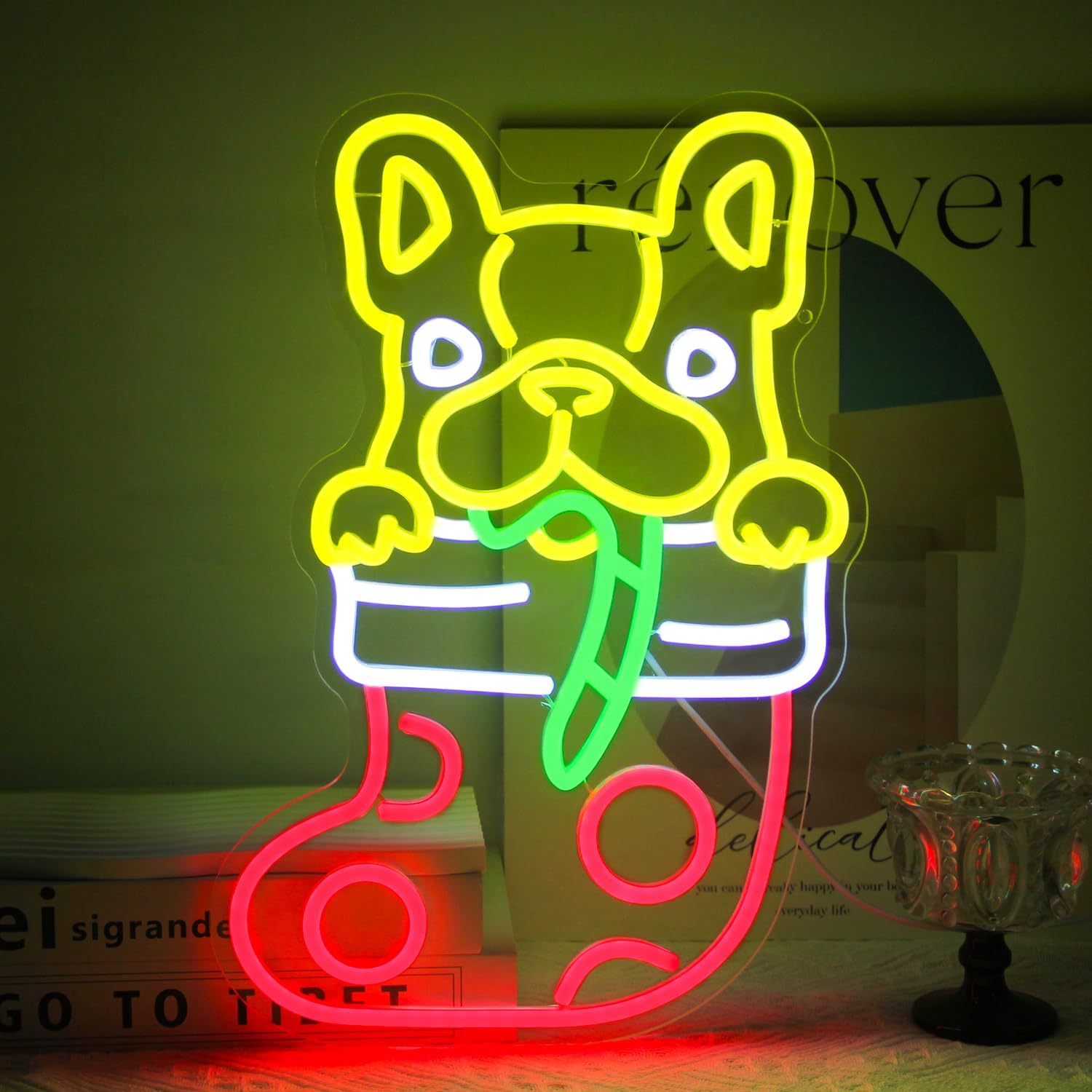 Neon Sign Party - 프렌치 불독 크리스마스 장식용 네온사인, LED