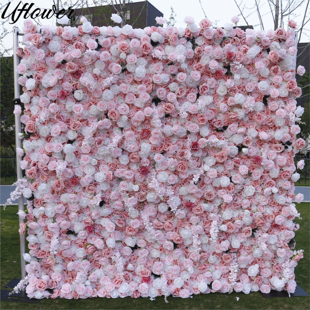 유플라워 5D 핑크 화이트 로즈 천 꽃 벽 웨딩 배경  - Flower Wall Panel 리뷰 및 가격