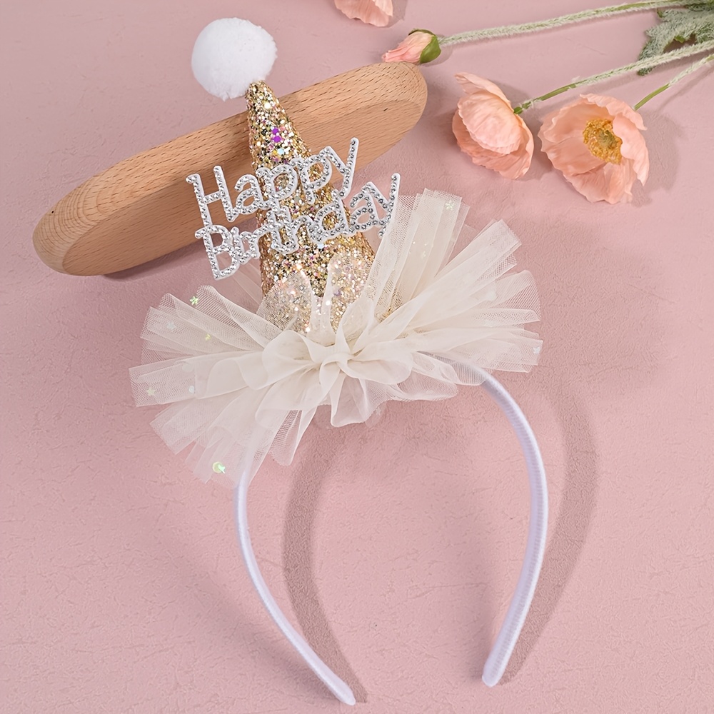 공주풍 생일 헤어 밴드, 반짝이는 글리터 장식과 폼폼, - Party Hat Cone 리뷰 및 가격