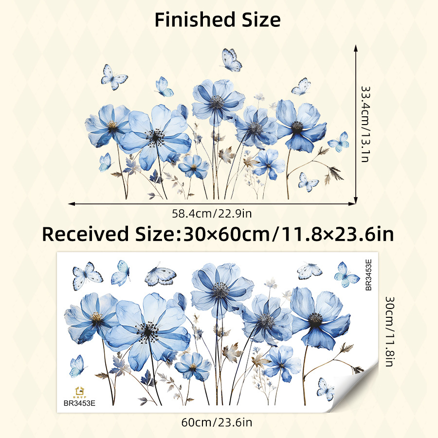 신선한 파란 나비와 꽃 벽 스티커, 침실, 거실, 현관 - Flower Wall Panel 리뷰 및 가격