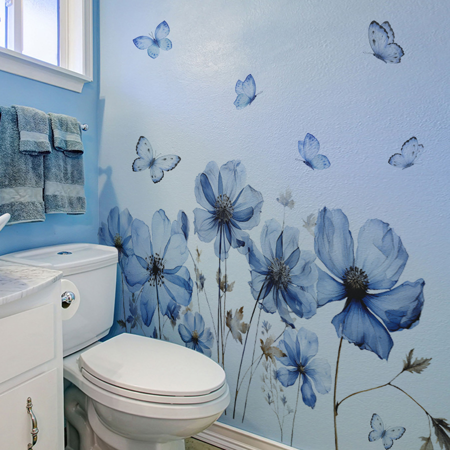 신선한 파란 나비와 꽃 벽 스티커, 침실, 거실, 현관 - Flower Wall Panel 리뷰 및 가격